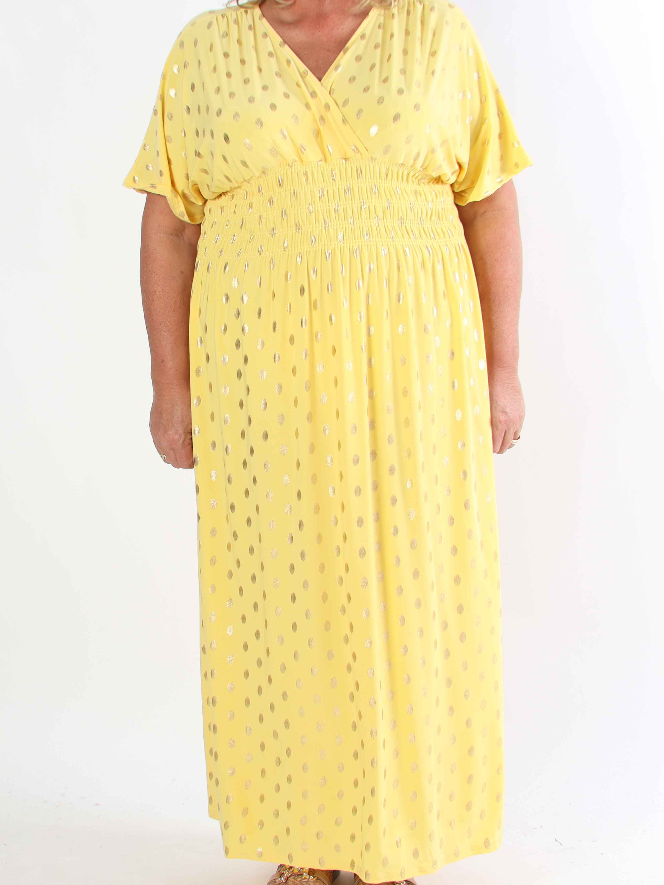 Pams Dot - Lång stretchig plus size-klänning med prickig detalj